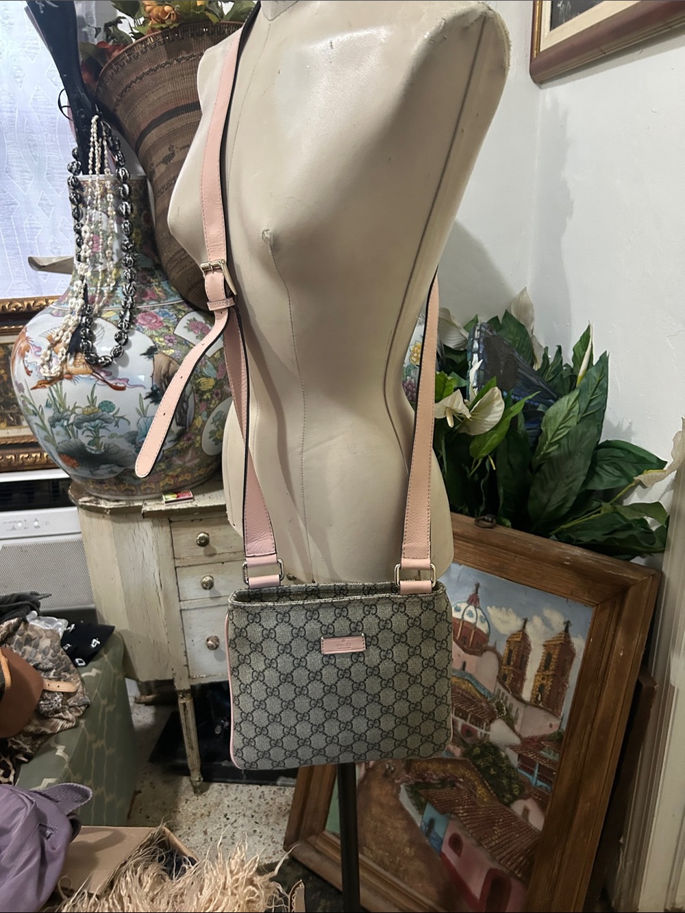 Luxury Monogram Crossbody Bag with Pink Leather Trim